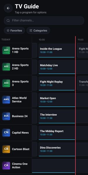 Channel and guide on an Android phone