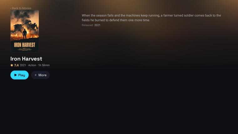 A film detail screen on Android TV